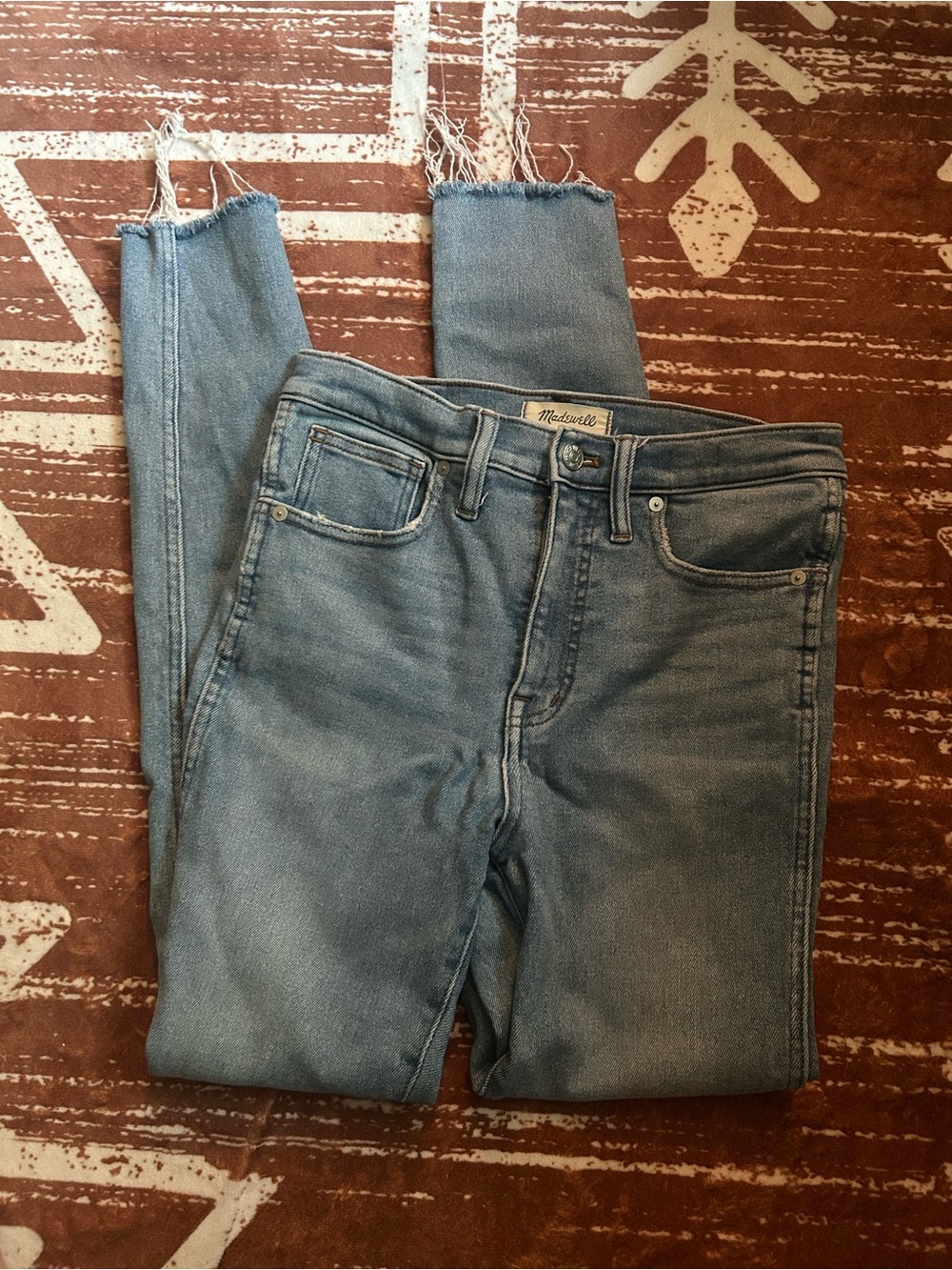 Madewell Cropped Raw-Hem Light Blue Skinny Jeans